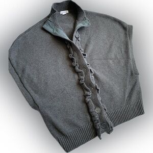 GARNET HILL ruffles & buttons gray cotton cardigan sweater vest, XL